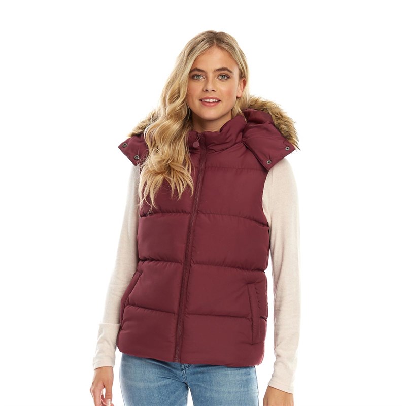 Buy Fluid Womens Hooded Padded Gilet Berry