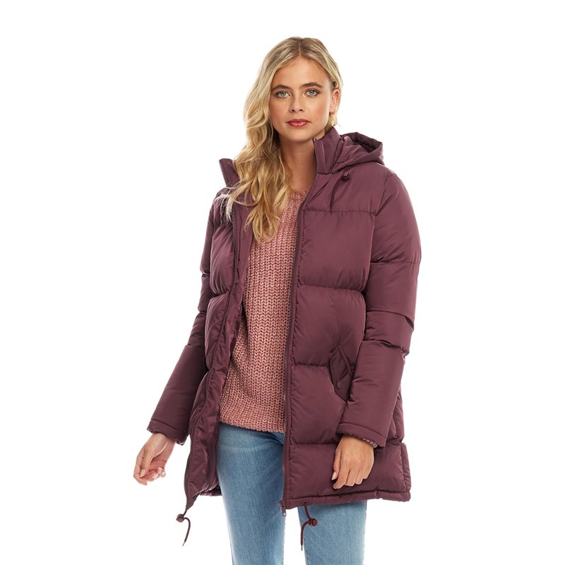 Buy Fluid Womens Long Padded Zip Through Jacket Berry