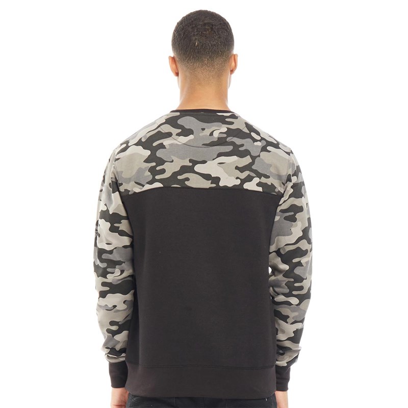 Buy Fluid Mens Camo Print Crew Neck Sweatshirt Black Camo