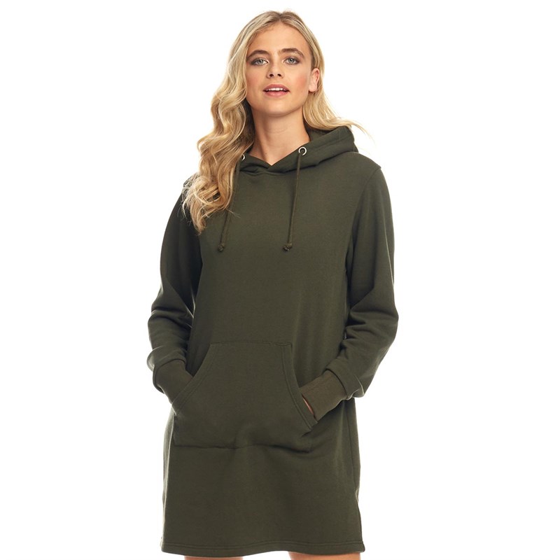 Buy Fluid Womens Hoodie Dress Khaki