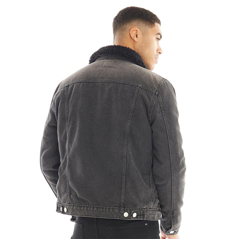 Buy Fluid Mens Collar Denim Jacket Black