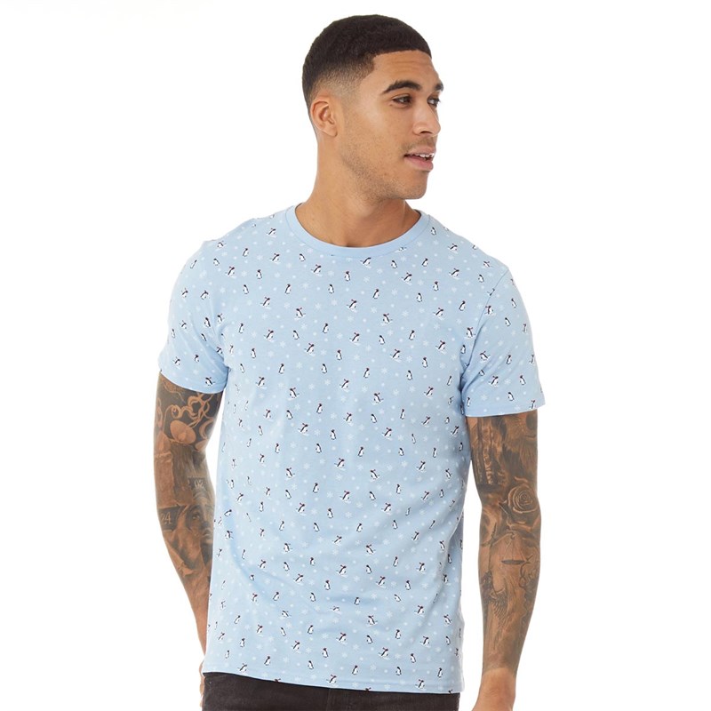 Buy Fluid Mens Penguin Novelty TShirt Light Blue