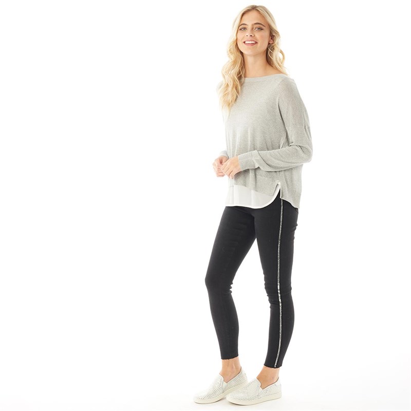 Buy Fluid Womens Glitter Stripe Skinny Jeans Black