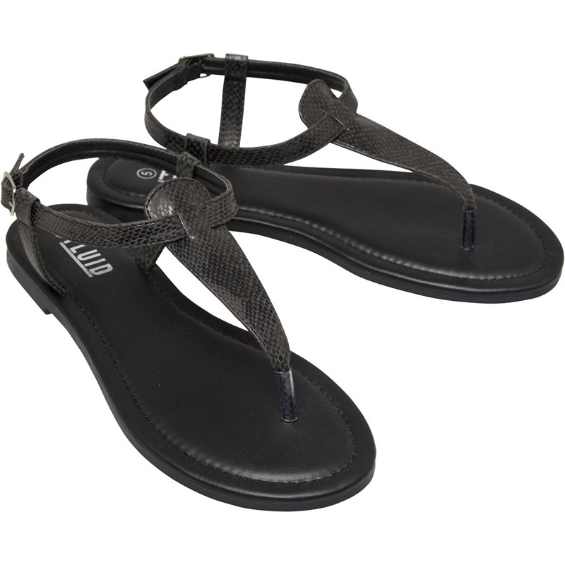 Fluid Womens Snake Toe Post Sandals Black Silver Snake