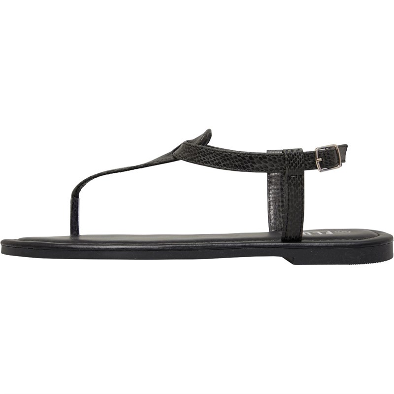 Fluid Womens Snake Toe Post Sandals Black Silver Snake