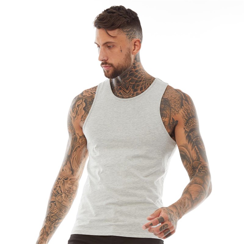 Buy Fluid Mens Plain Muscle Back Vest Grey Marl