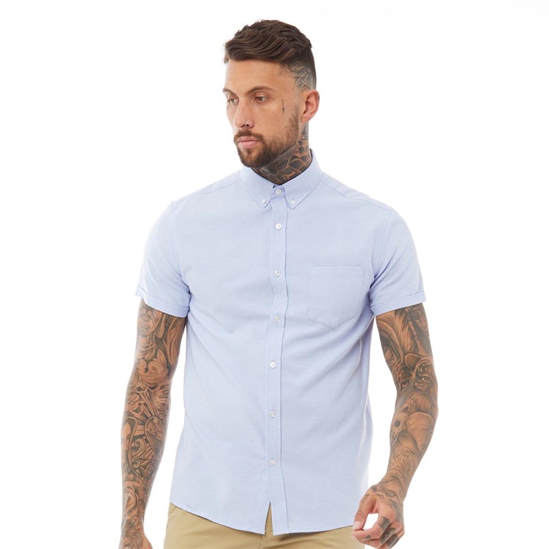 Buy Fluid Mens Short Sleeve Oxford Shirt Blue