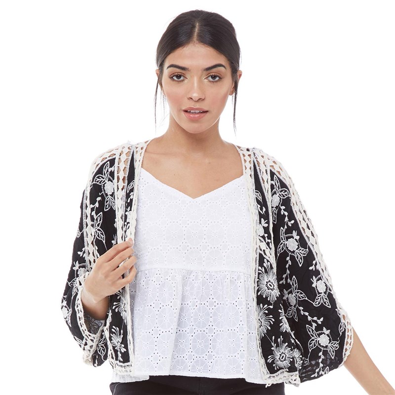 Buy Fluid Womens Embroidered Lightweight Jacket Black/White