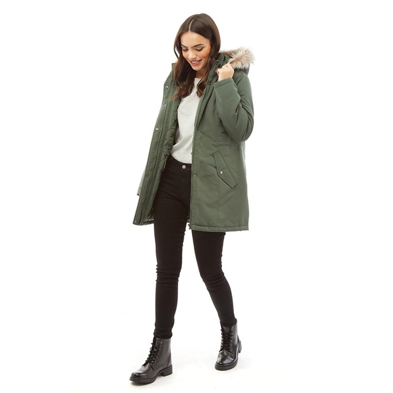 fluid womens parka jacket khaki