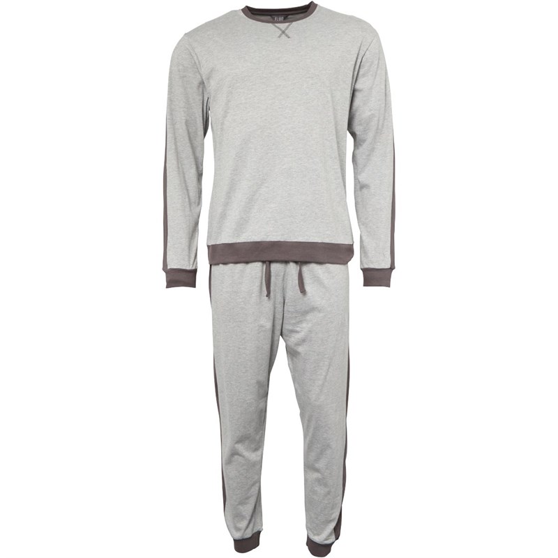 Buy Fluid Mens Long Sleeve Top And Joggers Pyjama Set Grey Marl/Black