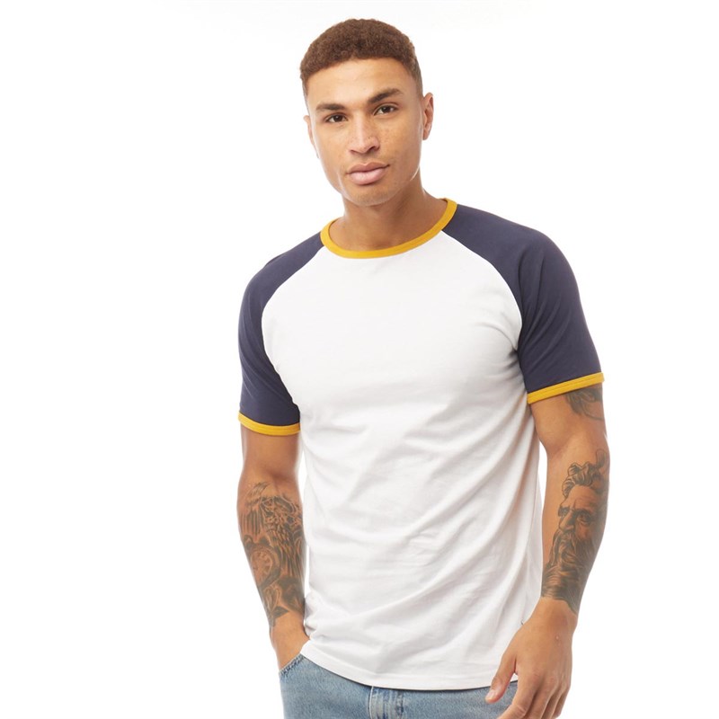 Buy Fluid Mens Raglan/Ringer TShirt White/Navy/Mustard