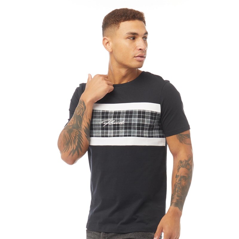 Buy Fluid Mens Check Chest Stripe T-Shirt Black