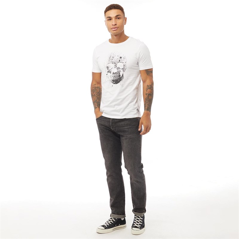 Fluid Mens Skull Print T-Shirt White/Black