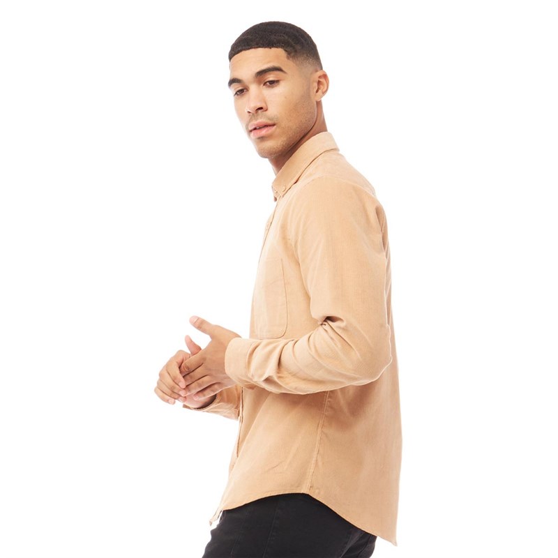 Fluid Herren Needlecord Hemd mit langem Arm Hellbraun