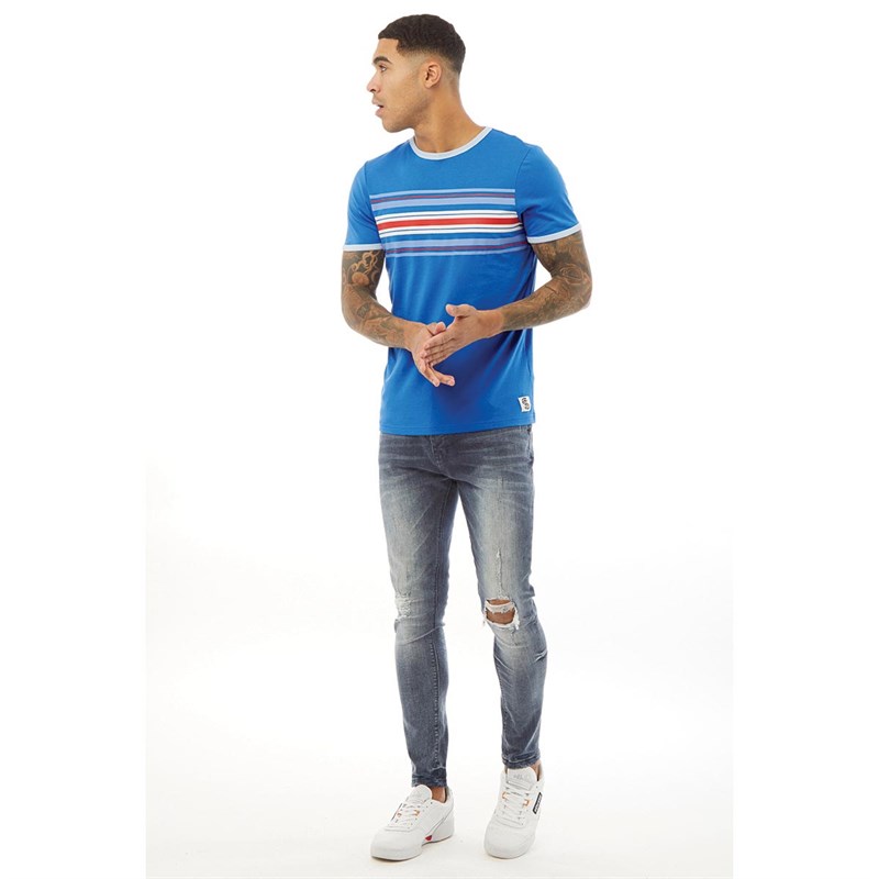 Fluid Mens Chest Stripe T-Shirt Strong Blue/Lt Blue