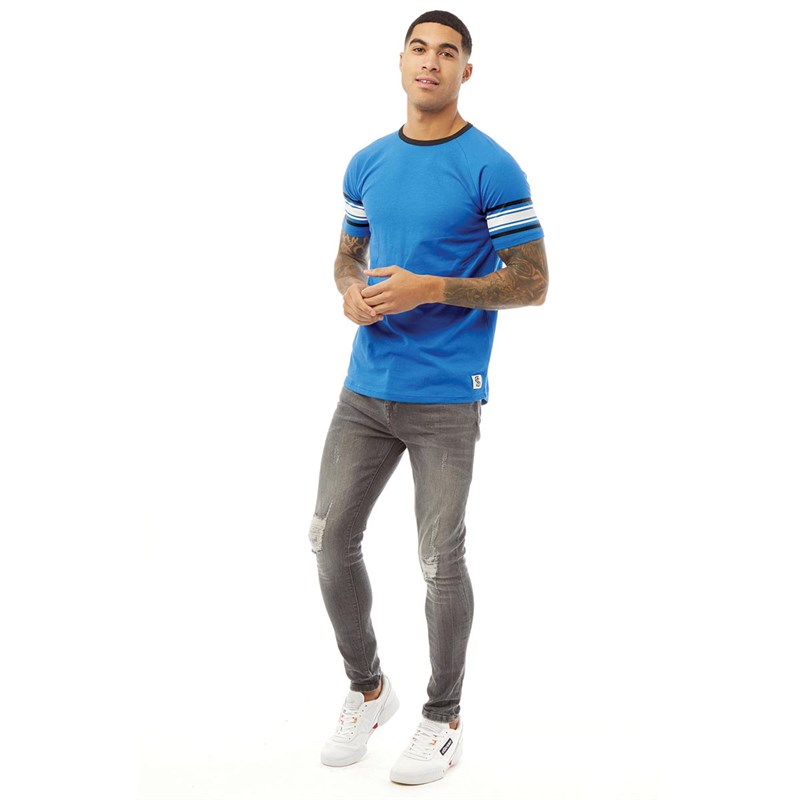 Fluid Mens Sleeve Stripe T-Shirt Strong Blue