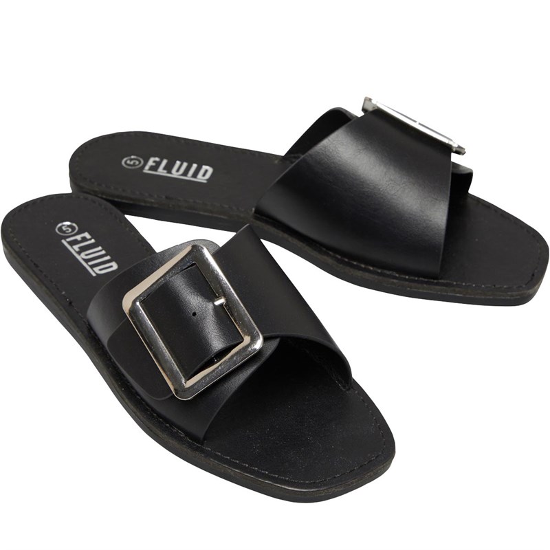 Fluid Womens Buckle Mule Sandals Black