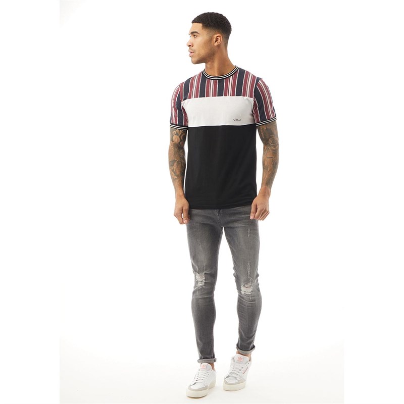 Fluid Mens Striped Top T-Shirt Black/Red Stripe