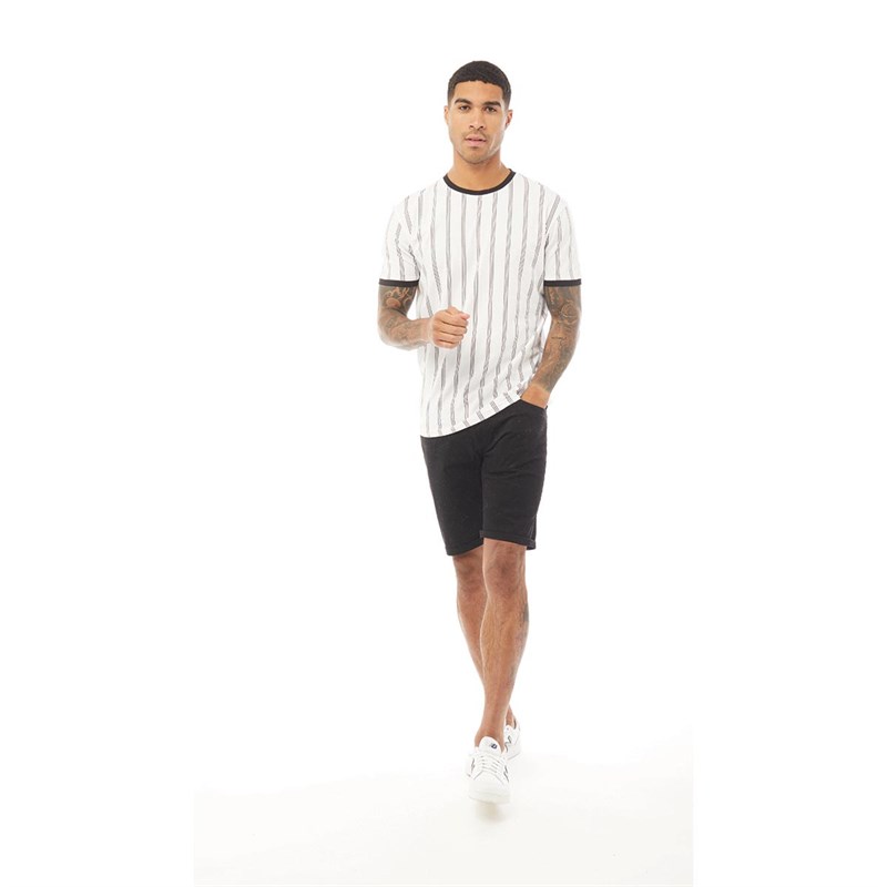 Fluid Mens Vertical Stripe Ringer T-Shirt White/Black