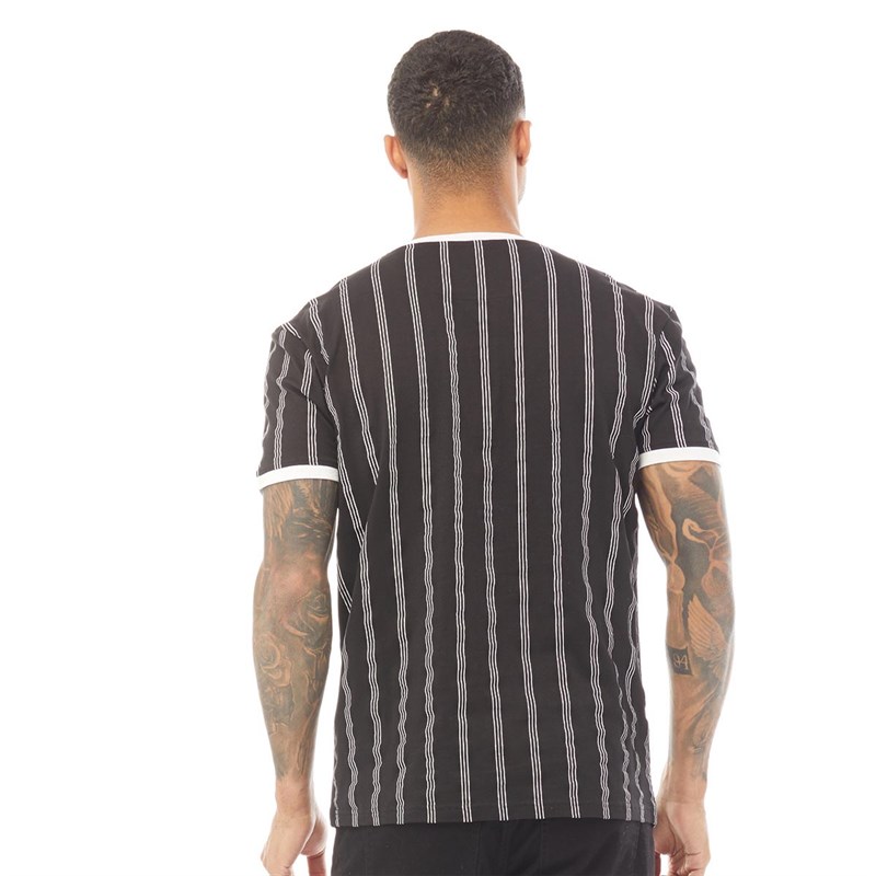 Fluid Mens Vertical Striped Ringer T-Shirt Black/White