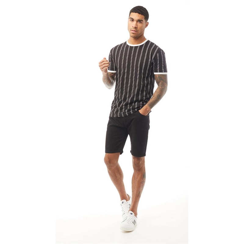 Fluid Mens Vertical Striped Ringer T-Shirt Black/White