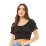 Fluid Womens Puff Sleeve Wide Neck Top Black