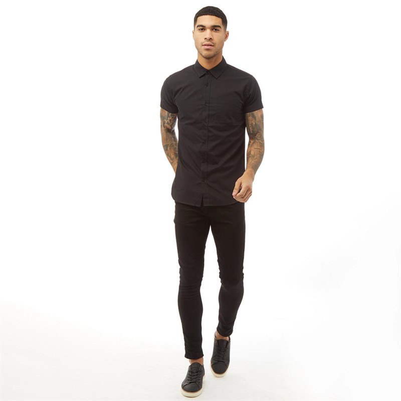 Fluid Mens Cotton Short Sleeve Shirt Black