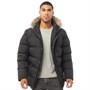 Fluid Mens Faux Fur Trim Hooded Puffer Jacket Black