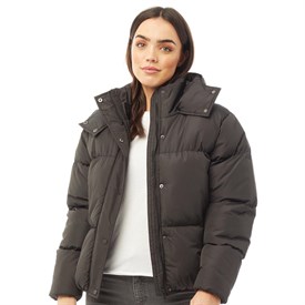 Womens Hooded Puffer Jacket Black - Size 16