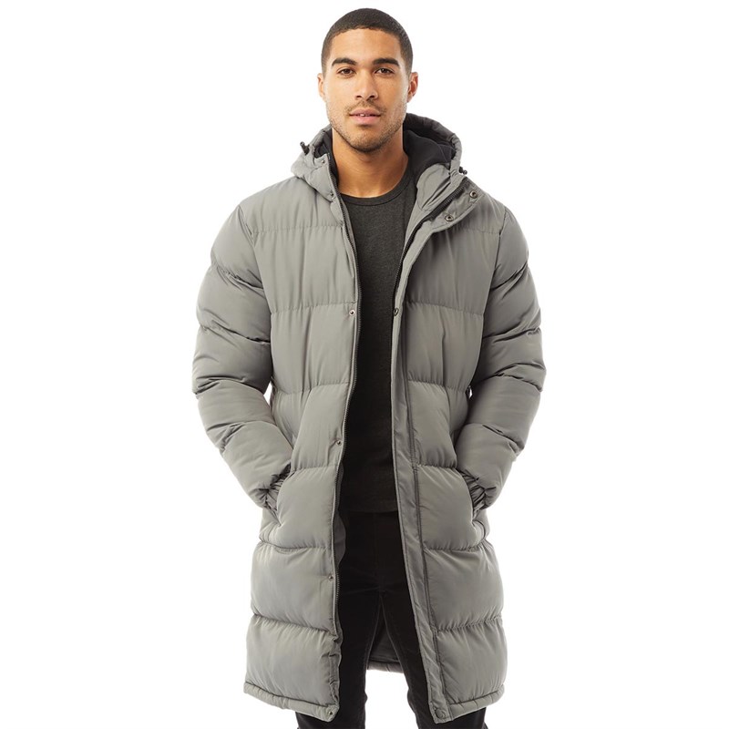 Fluid Mens Longline Hooded Puffer Jacket Grey