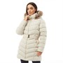 Fluid Womens Belted Jacket With Fur Trim Hood Oatmeal