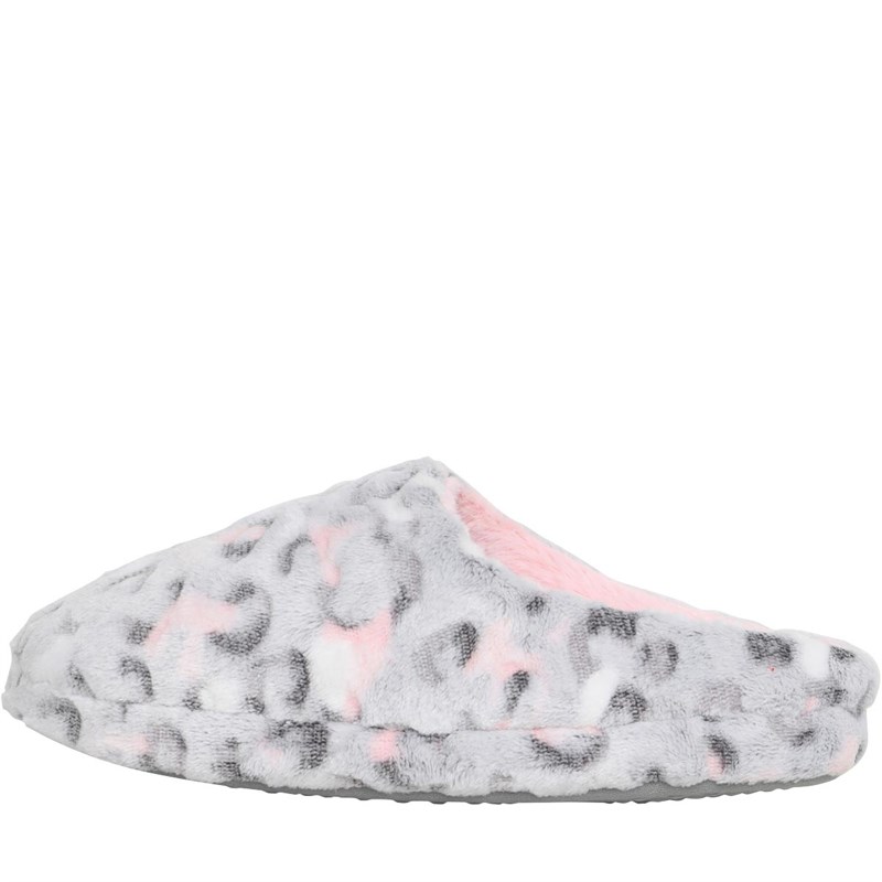 Fluid Womens Leopard Print Mule Slippers Grey/Multi