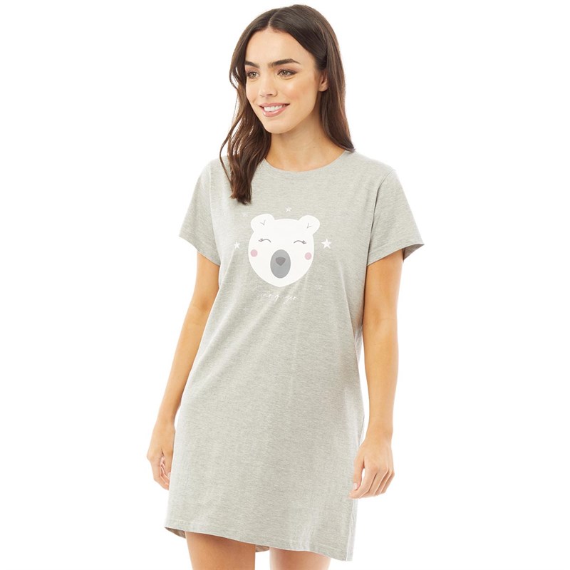 Fluid Damen Bear Night Pyjama Hellgraumeliert