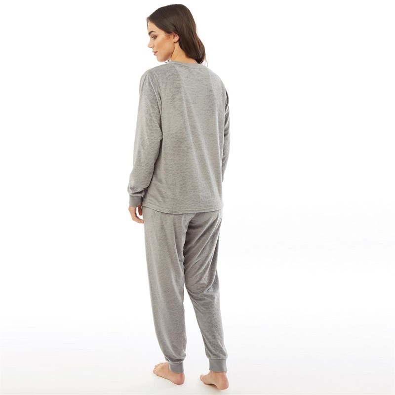 Fluid Damen Leopard Twosie Hausanzüge Grau