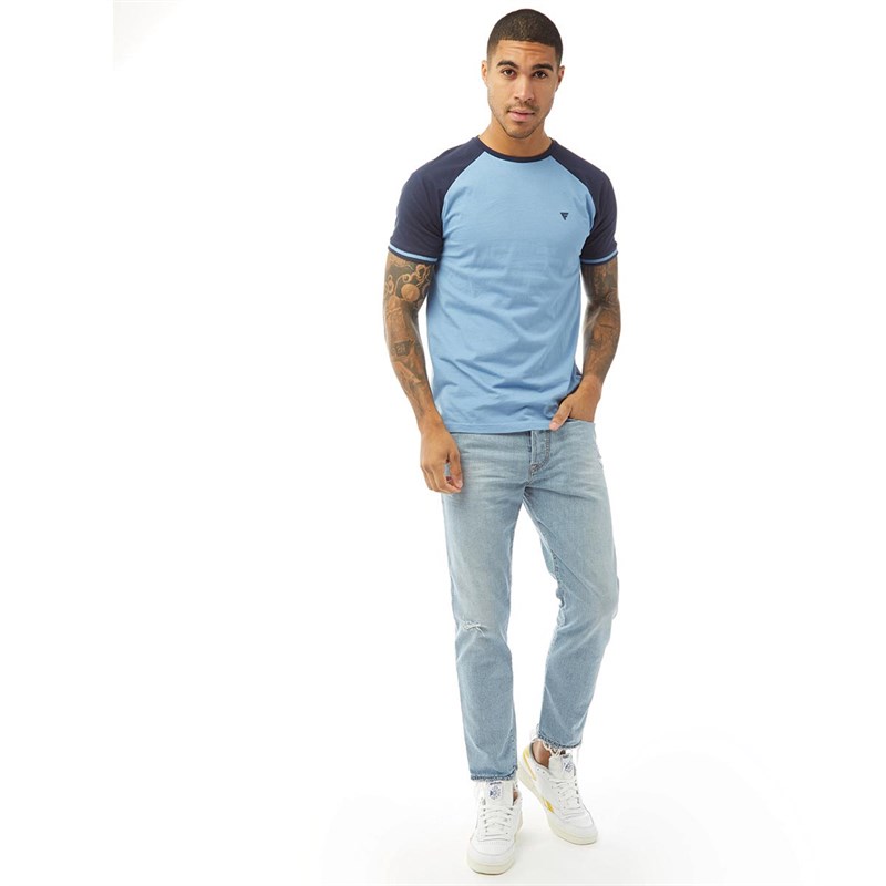 Fluid Męskie Raglan T-Shirt Niebieski