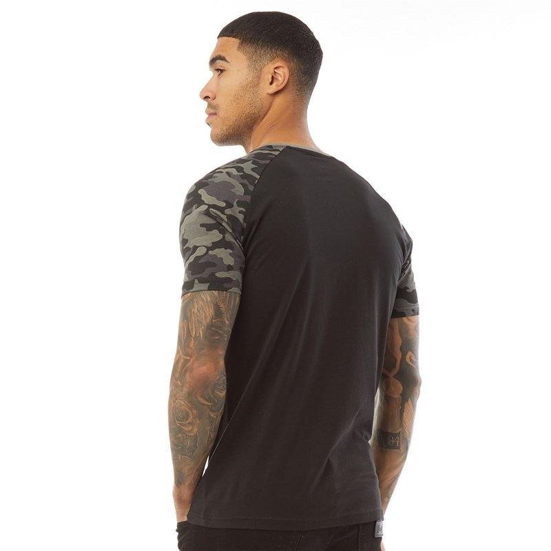 Fluid Mens Camo Sleeve Raglan T-Shirt Black