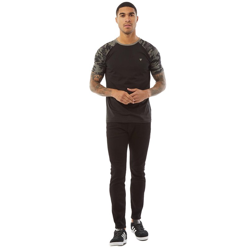 Fluid Mens Camo Sleeve Raglan T-Shirt Black