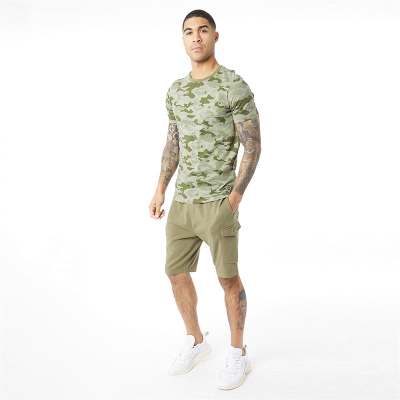 Fluid Herren Camo Print T-Shirts Grün Tarnfarbe