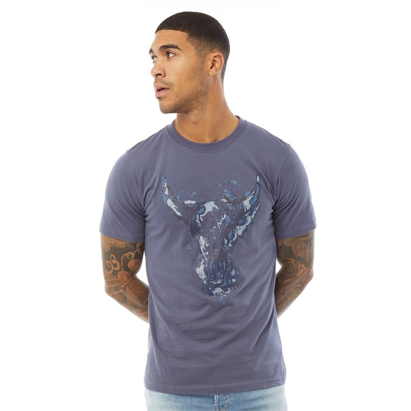 Fluid Mens Steer Skull Print T-Shirt Indigo