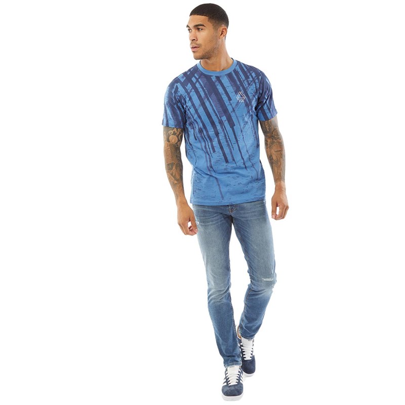 Fluid Mens Marble Ombre T-Shirt Blue