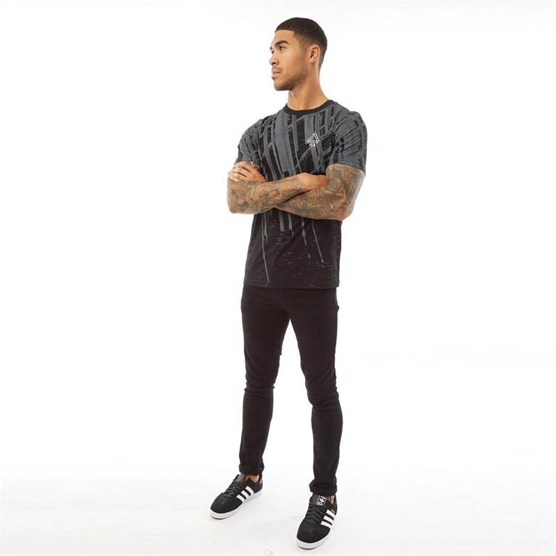Fluid Mens Marble Ombre Print T-Shirt Black