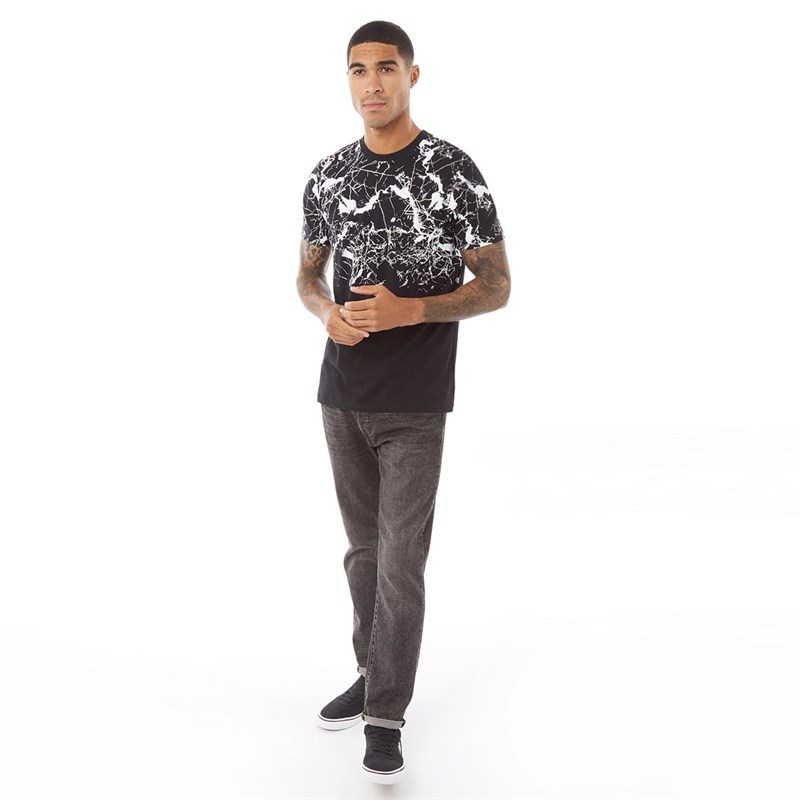 Fluid Mens Marble Ombre Gradient Print T-Shirt Black