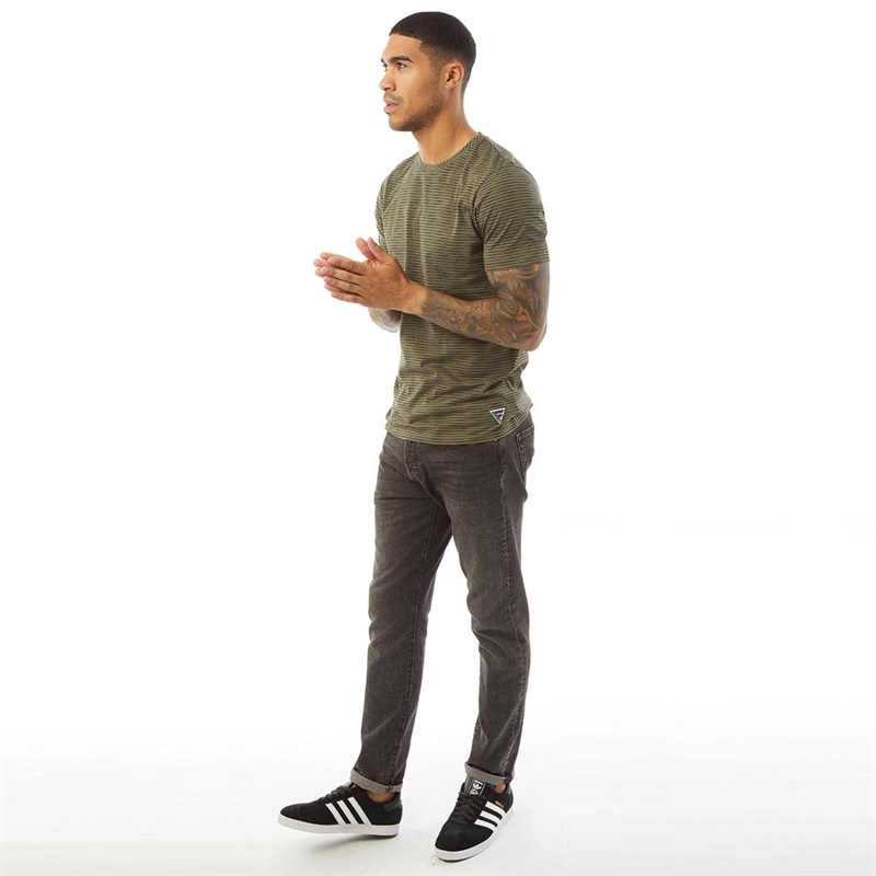 Fluid Mens Dashed Stripe AOP T-Shirt Smokey Olive