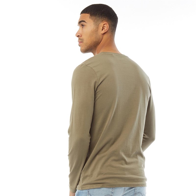 Fluid Mens Plain Crew Neck Long Sleeve Top Smokey Olive