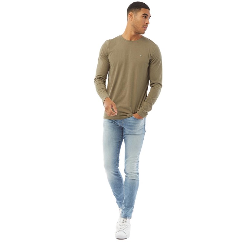 Fluid Mens Plain Crew Neck Long Sleeve Top Smokey Olive