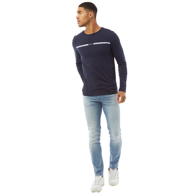Fluid Mens Chest Stripe Long Sleeve Top Navy