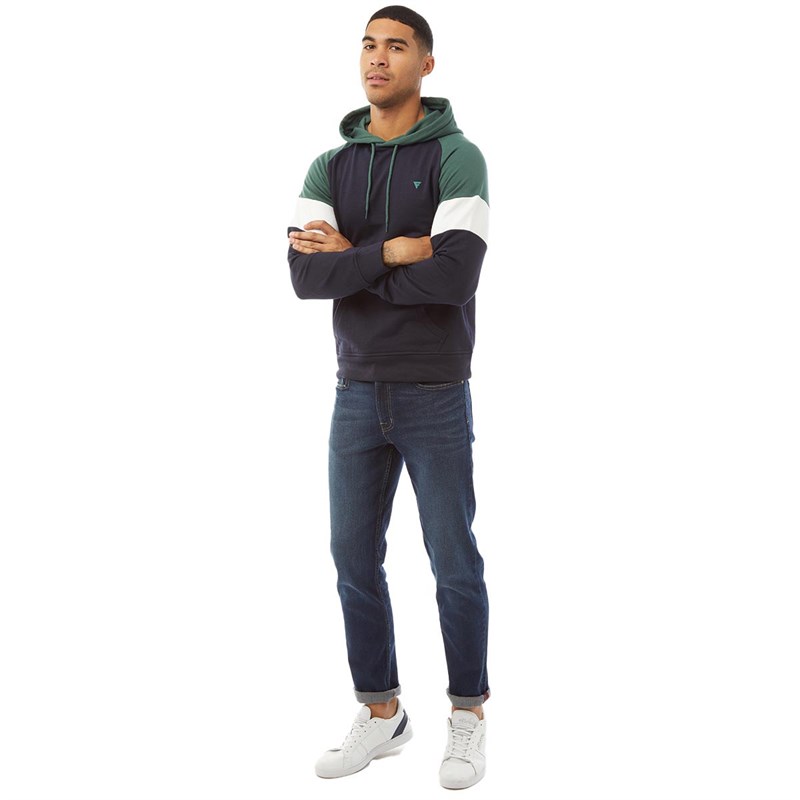 Fluid Mens Stripe Sleeve Hoodie Navy/Oceanic