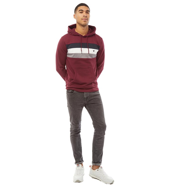 Fluid Mens Stripe Chest Hoodie Maroon