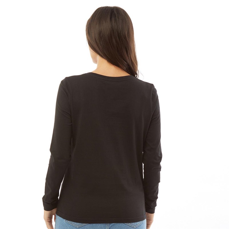 Fluid Womens Scoop Neck Long Sleeve Top Black