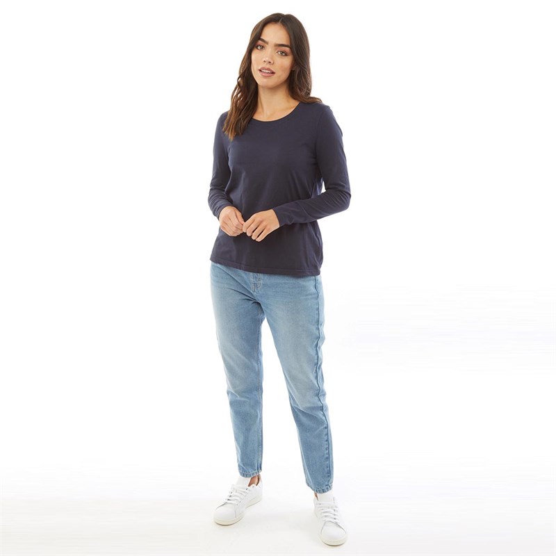 Fluid Womens Scoop Neck Long Sleeve Top Navy